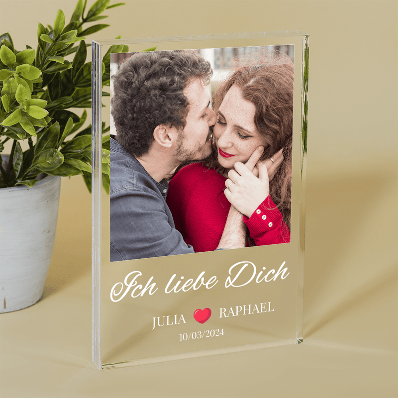 Foto der Liebenden + Aufschrift - Druck auf Glas, personalisiertes Geschenk für Paar - Adamell.de