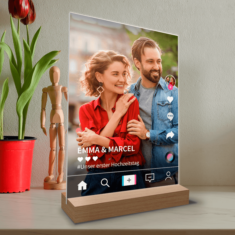Foto des Paares tik tok - Druck auf Glas, personalisiertes Geschenk für Paar - Adamell.de