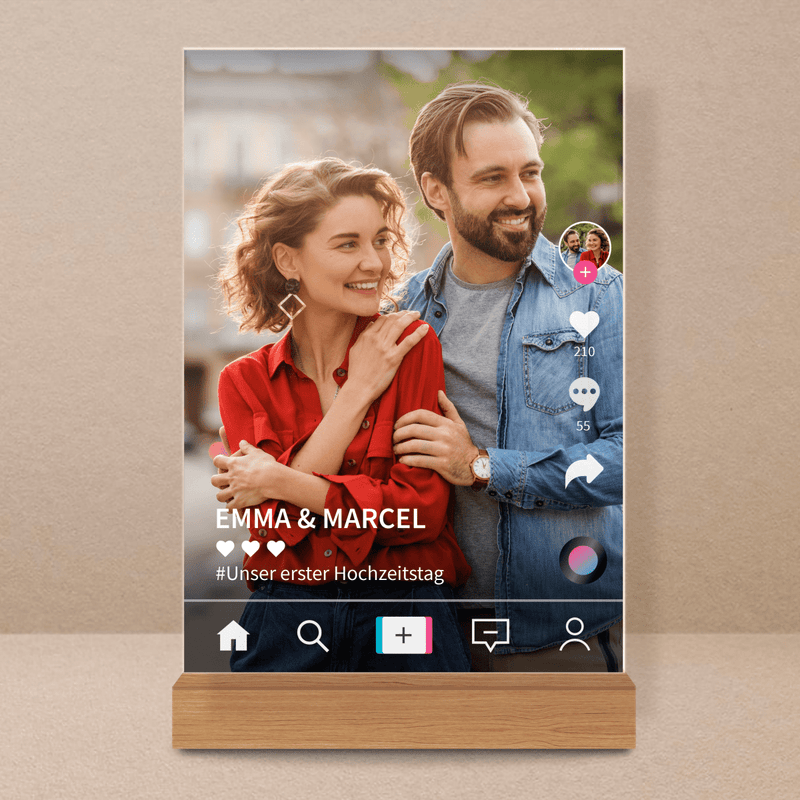 Foto des Paares tik tok - Druck auf Glas, personalisiertes Geschenk für Paar - Adamell.de