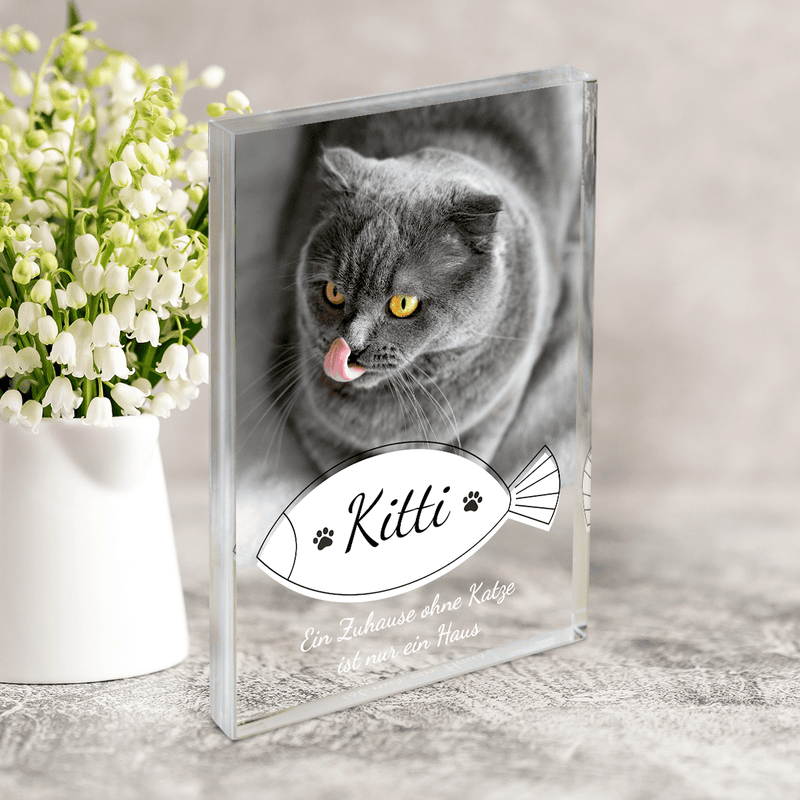 Foto einer Katze + Aufschrift - Druck auf Glas, personalisiertes Geschenk - Adamell.de