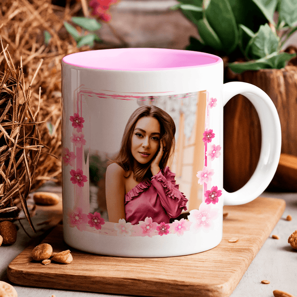 Foto in Blumen 20 Jahre - 1x bedruckte Tasse, personalisiertes Geschenk für Frau - Adamell.de