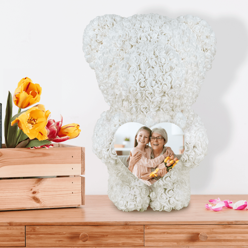 Foto mit Oma - Rosenbären 60 cm mit Herz personalisiertes Geschenk für Oma - Adamell.de