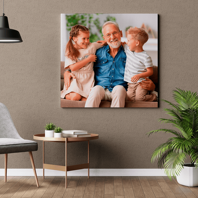 Foto von Enkelkindern mit Opa - Druck auf Leinwand, personalisiertes Geschenk für Opa - Adamell.de