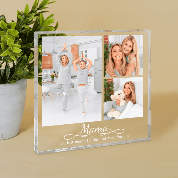 Fotocollage mit Mama - Druck auf quadratischem Glas, personalisiertes Geschenk für Mama - Adamell.de