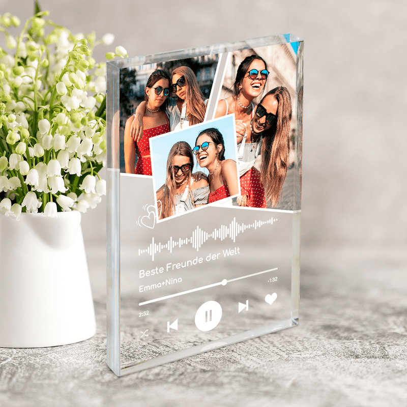 Fotocollage von Freundinnen + Spotify- Druck auf Glas, personalisiertes Geschenk für Freundin - Adamell.de