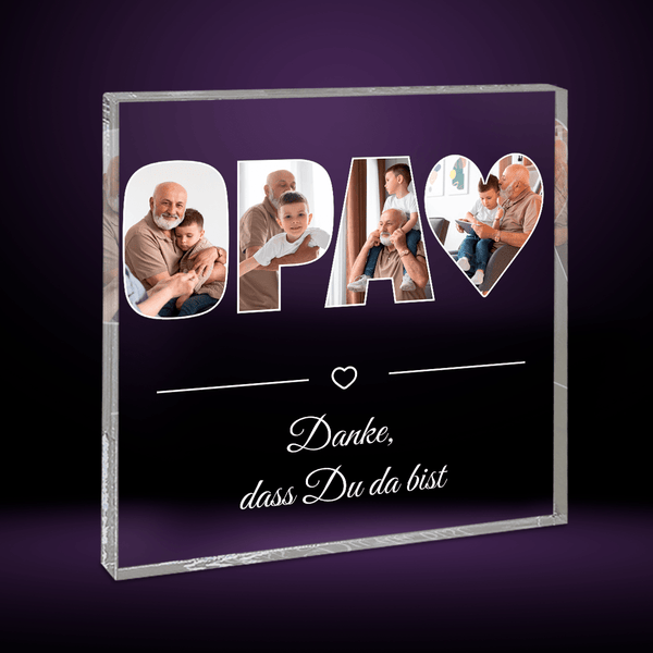 Fotoinschrift OPA - Druck auf quadratischem Glas, personalisiertes Geschenk für Opa - Adamell.de