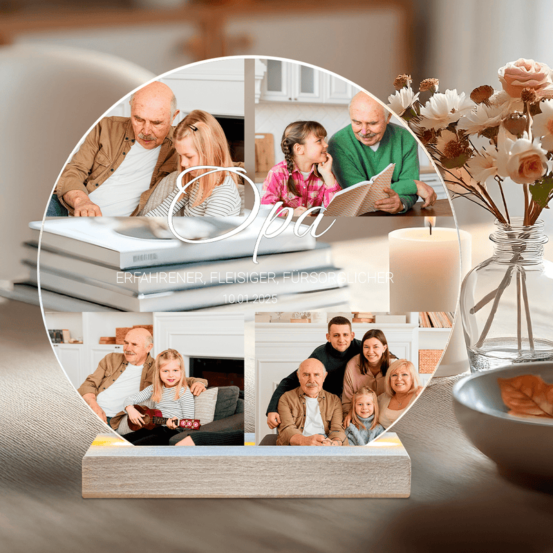 Fotos mit Opa + Bildunterschriften - Druck auf Glas, personalisiertes Geschenk für Opa - Adamell.de