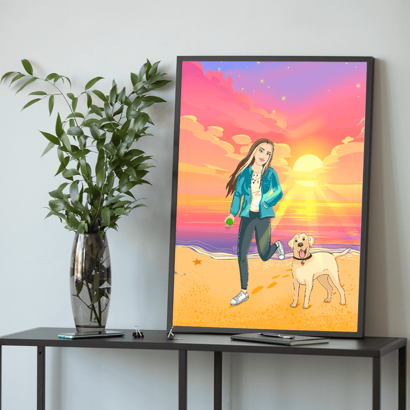 Frau am Strand Illustration - Poster, personalisiertes Geschenk für Frau - Adamell.de