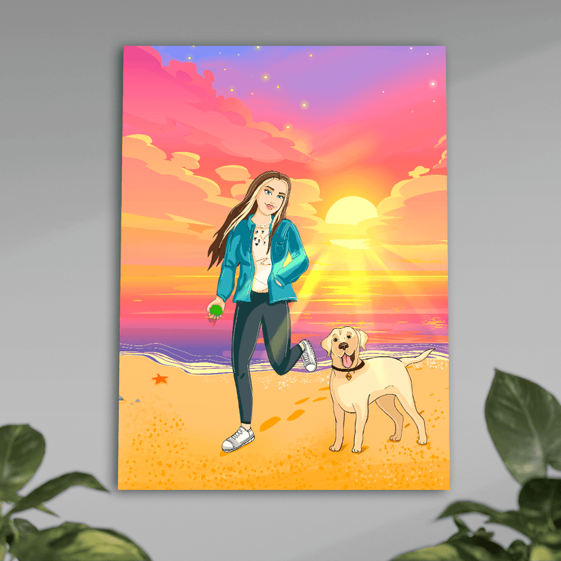 Frau am Strand Illustration - Poster, personalisiertes Geschenk für Frau - Adamell.de