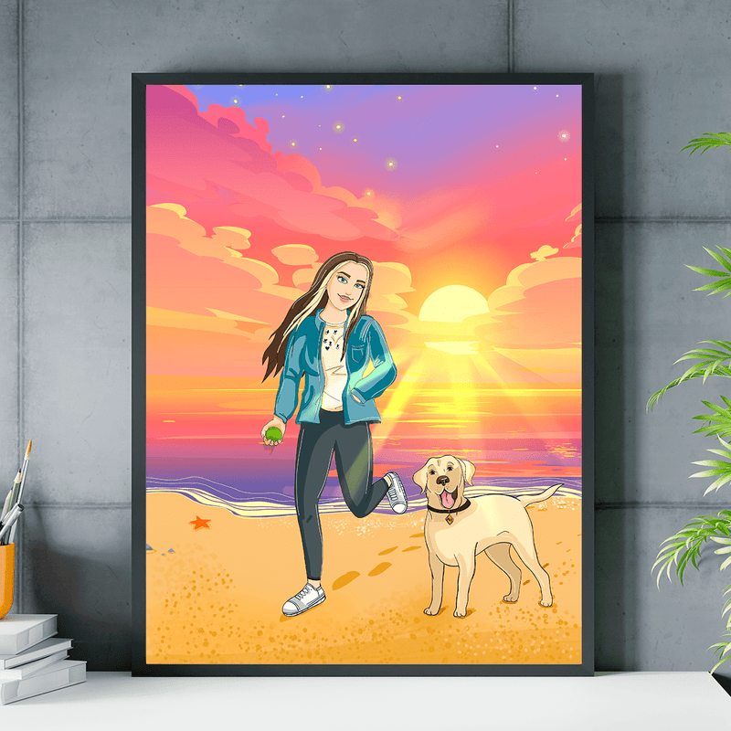 Frau am Strand Illustration - Poster, personalisiertes Geschenk für Frau - Adamell.de