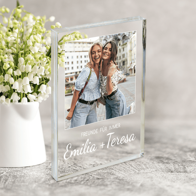 Freunde für immer + Foto - Druck auf Glas, personalisiertes Geschenk für Freundin - Adamell.de