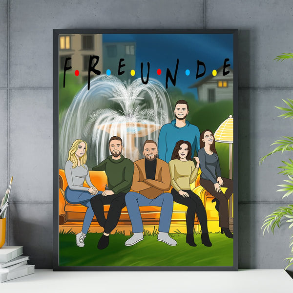 Freunde Illustration - Poster, personalisiertes Geschenk für Freunde - Adamell.de