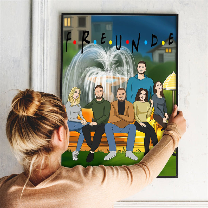 Freunde Illustration - Poster, personalisiertes Geschenk für Freunde - Adamell.de