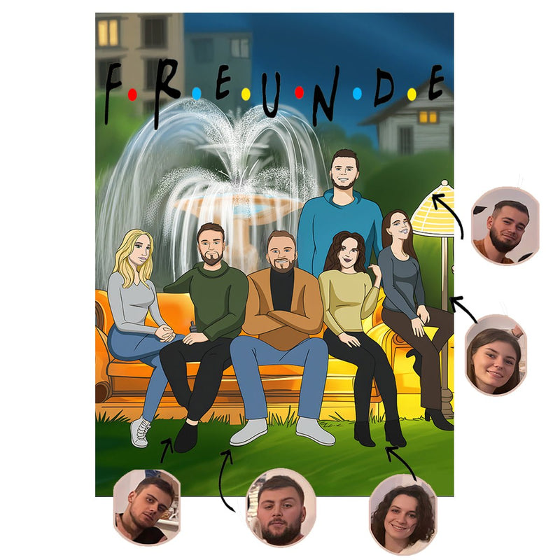 Freunde Illustration - Poster, personalisiertes Geschenk für Freunde - Adamell.de