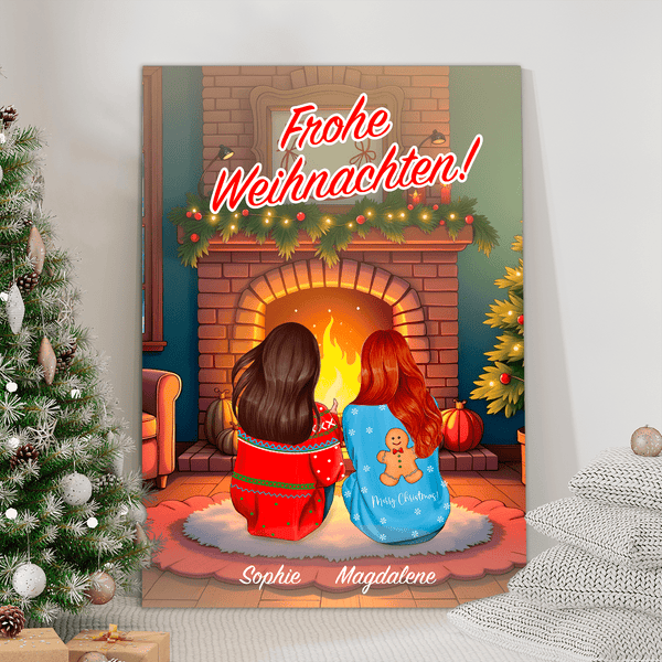 Freundinnen am Kamin Clipart - Druck auf Leinwand, personalisiertes Geschenk für Freundin - Adamell.de