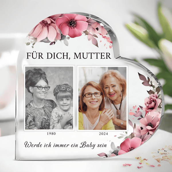 Für dich werde ich immer ein Kind sein - Herz aus Glas, personalisiertes Geschenk für Mama - Adamell.de