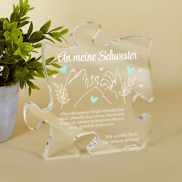 Für immer in Herzen - Druck auf Glas - das Puzzle, personalisiertes Geschenk für Schwester - Adamell.de