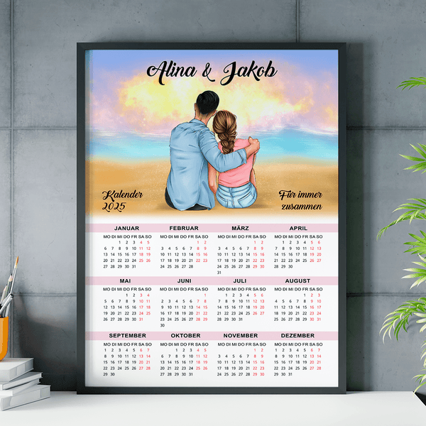 Für immer zusammen Clipart + Kalender - Poster, personalisiertes Geschenk für Paar - Adamell.de