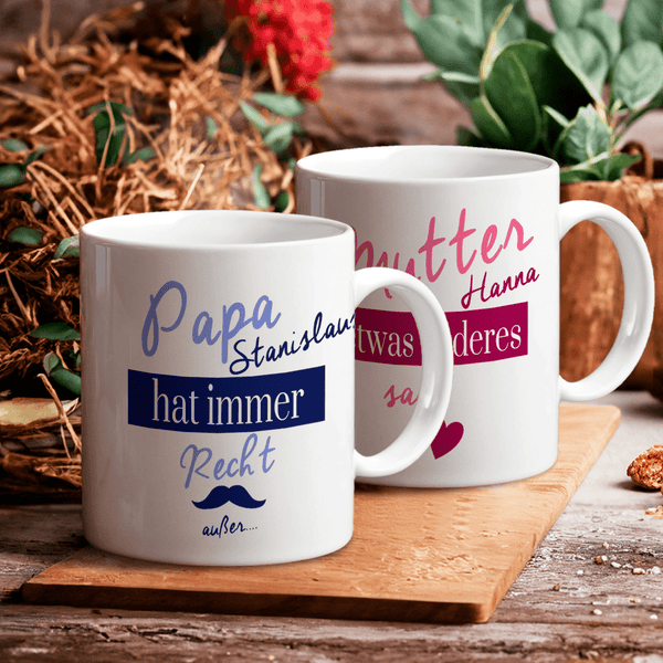 Für Mama und Papa - 1x bedruckte Tasse, personalisiertes Geschenk für Eltern - Adamell.de