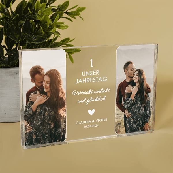 Für unseren ersten Jahrestag - Druck auf Glas, personalisiertes Geschenk für Paar - Adamell.de