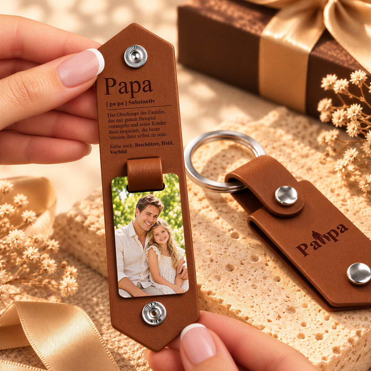 Geschenk für Papa Klappbarer Foto-Schlüsselanhänger Definition Held