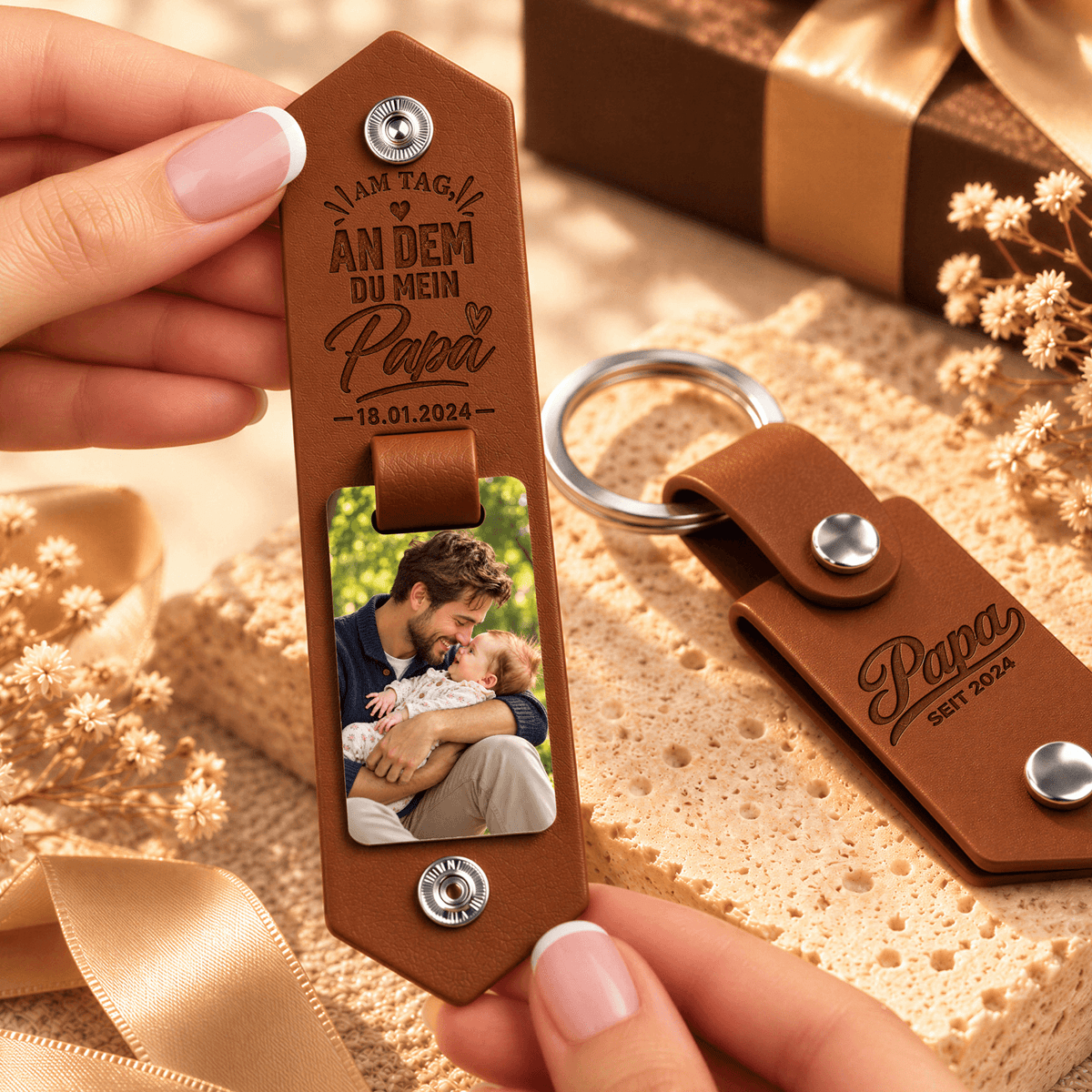 Personalisierter Foto-Schlüsselanhänger für Papa