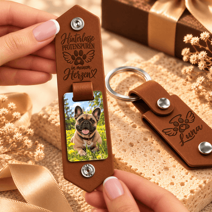 Geschenk für Hundeliebhaber Klappbarer Foto-Schlüsselanhänger Pfotenabdrücke