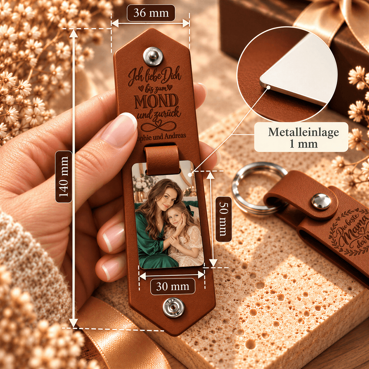 Geschenk für Mama Klappbarer Foto-Schlüsselanhänger Bis zum Mond und Zurück
