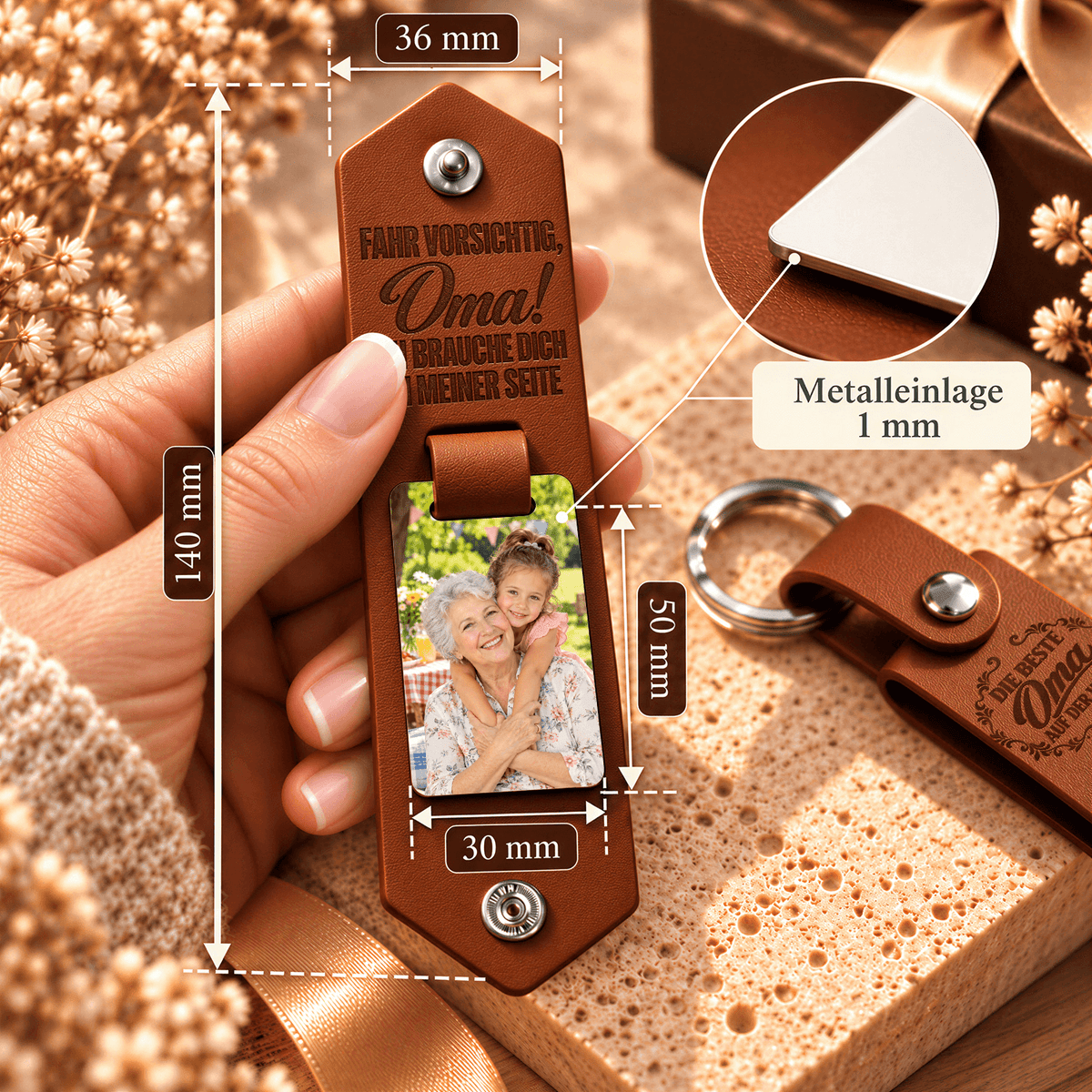 Geschenk für Oma Klappbarer Foto-Schlüsselanhänger Vorsichtig Fahren