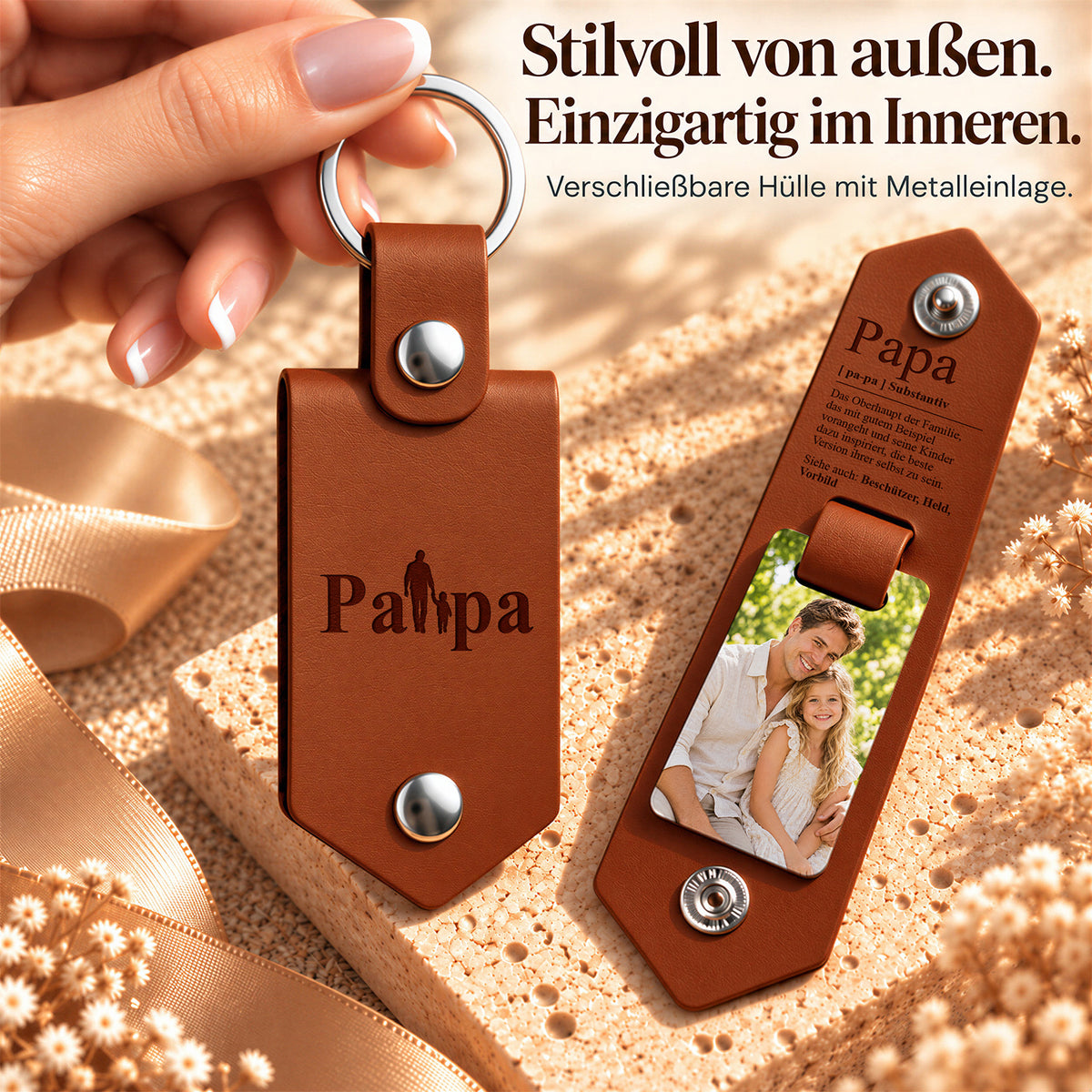 Geschenk für Papa Klappbarer Foto-Schlüsselanhänger Definition Held