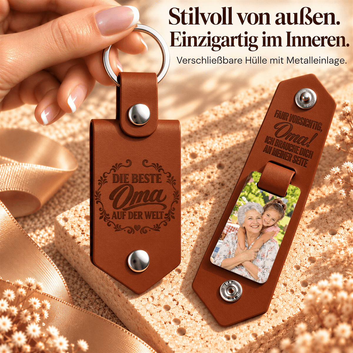 Geschenk für Oma Klappbarer Foto-Schlüsselanhänger Vorsichtig Fahren