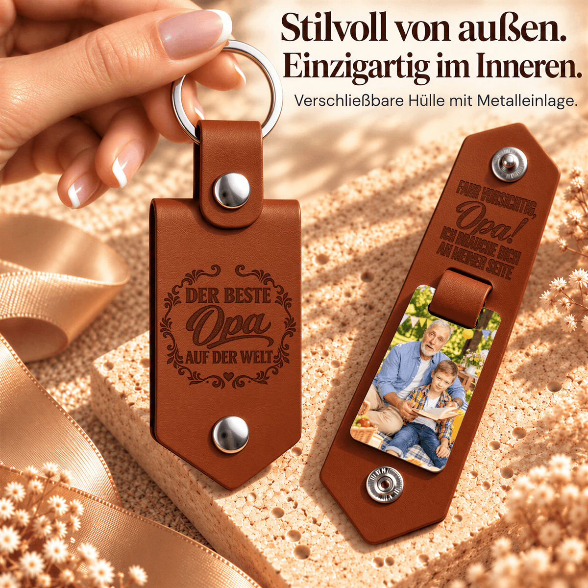 Geschenk für Opa Klappbarer Foto-Schlüsselanhänger Vorsichtig Fahren