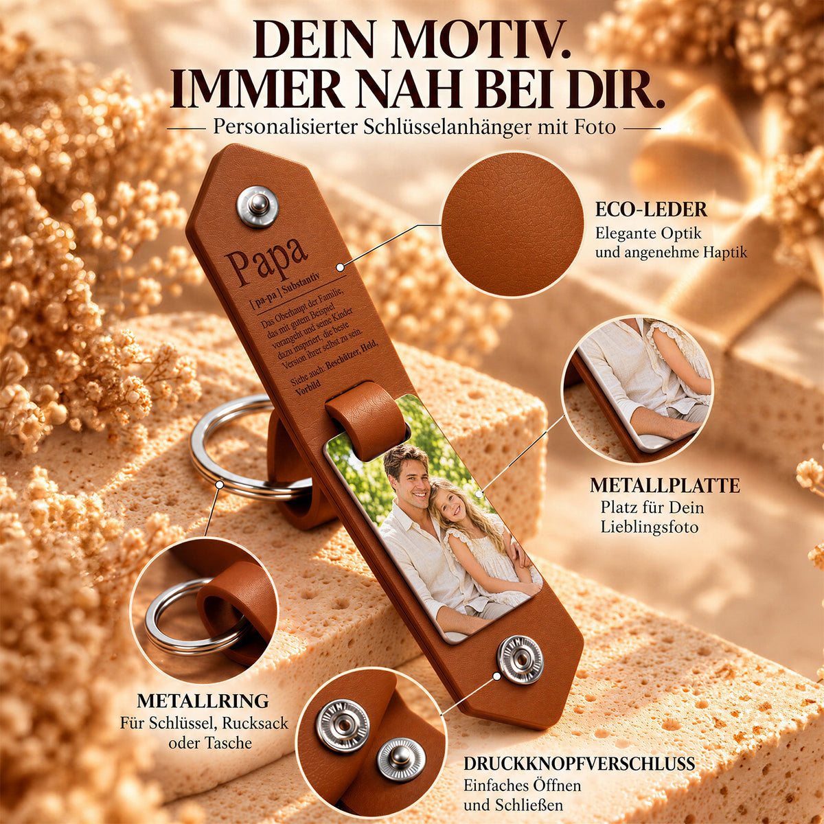 Geschenk für Papa Klappbarer Foto-Schlüsselanhänger Definition Held