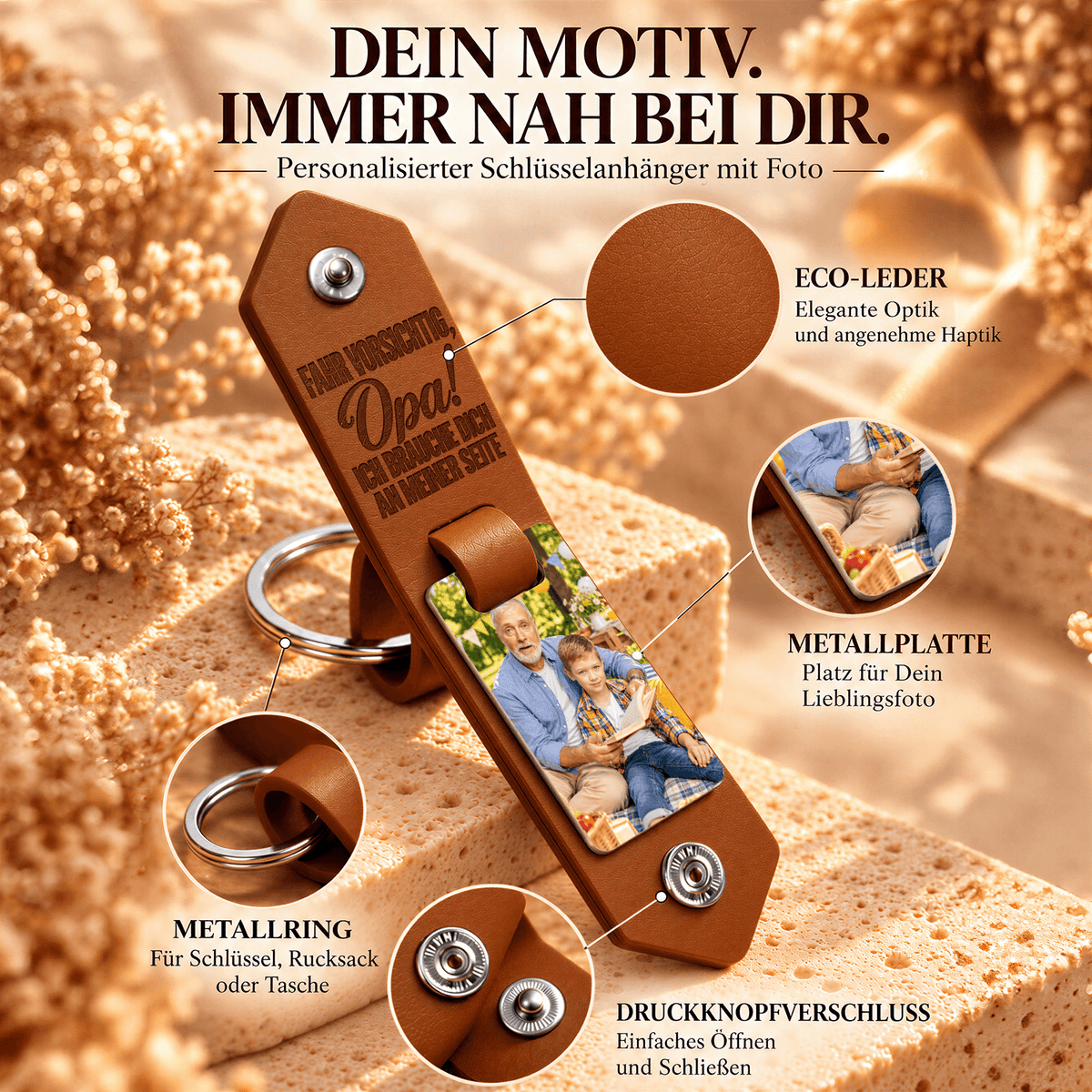 Geschenk für Opa Klappbarer Foto-Schlüsselanhänger Vorsichtig Fahren