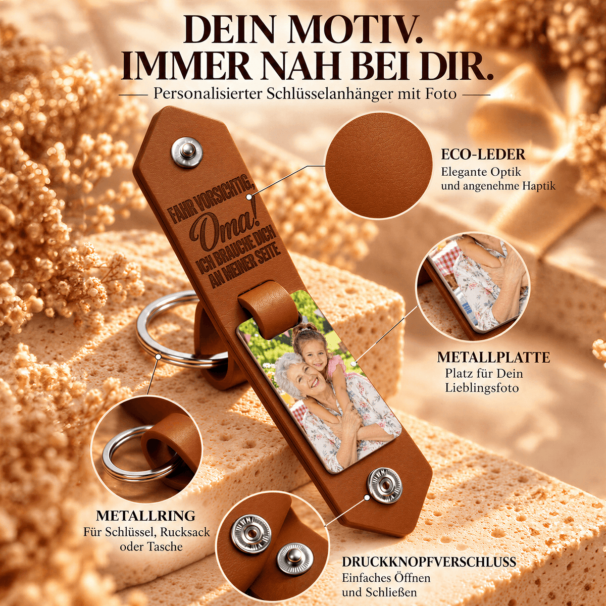 Geschenk für Oma Klappbarer Foto-Schlüsselanhänger Vorsichtig Fahren