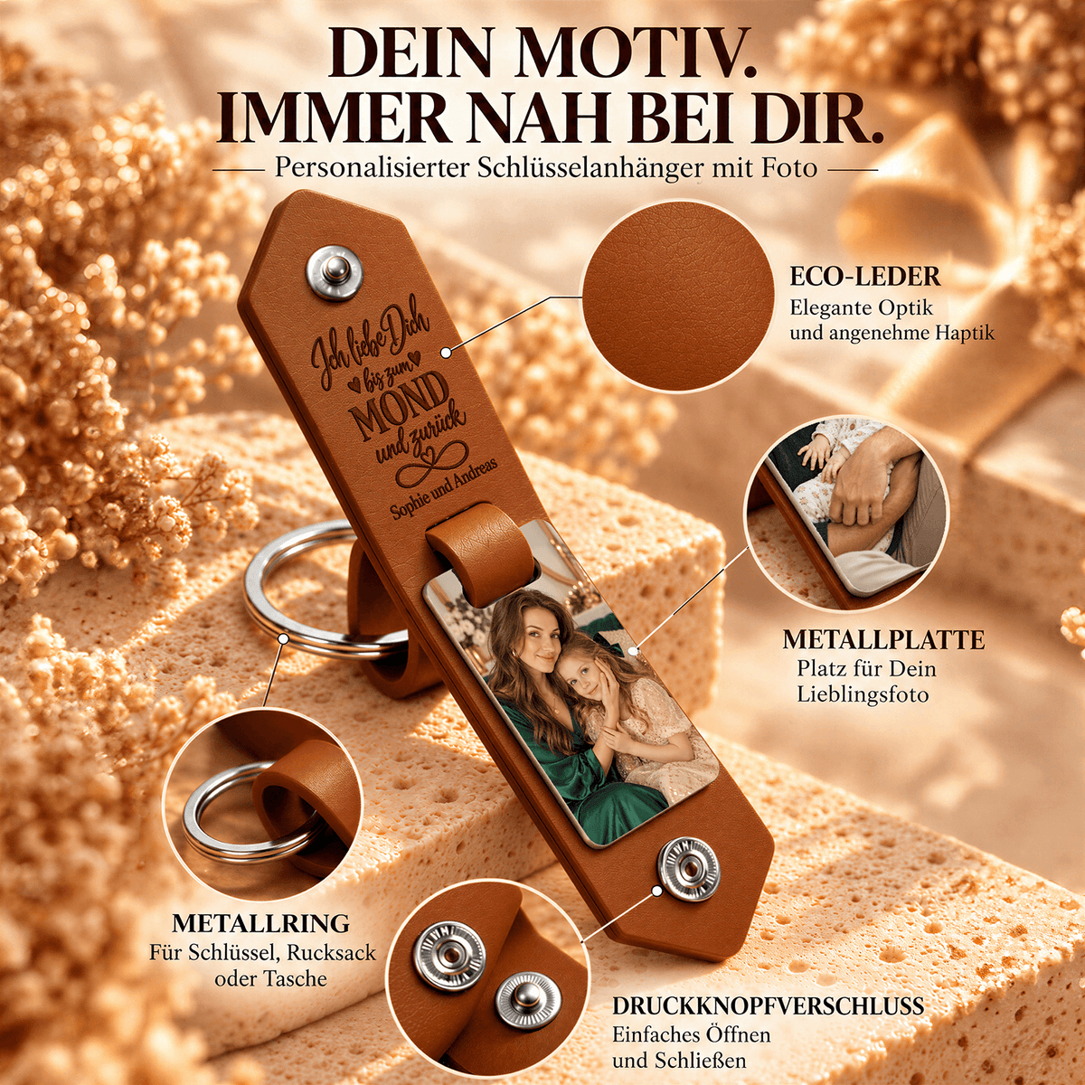 Geschenk für Mama Klappbarer Foto-Schlüsselanhänger Bis zum Mond und Zurück