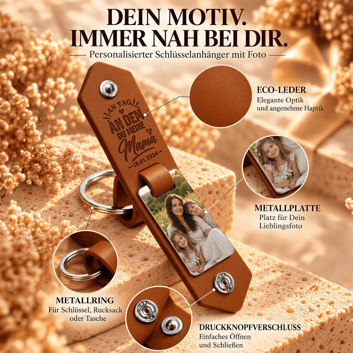 Geschenk für Mama Klappbarer Foto-Schlüsselanhänger Verborgene Emotionen
