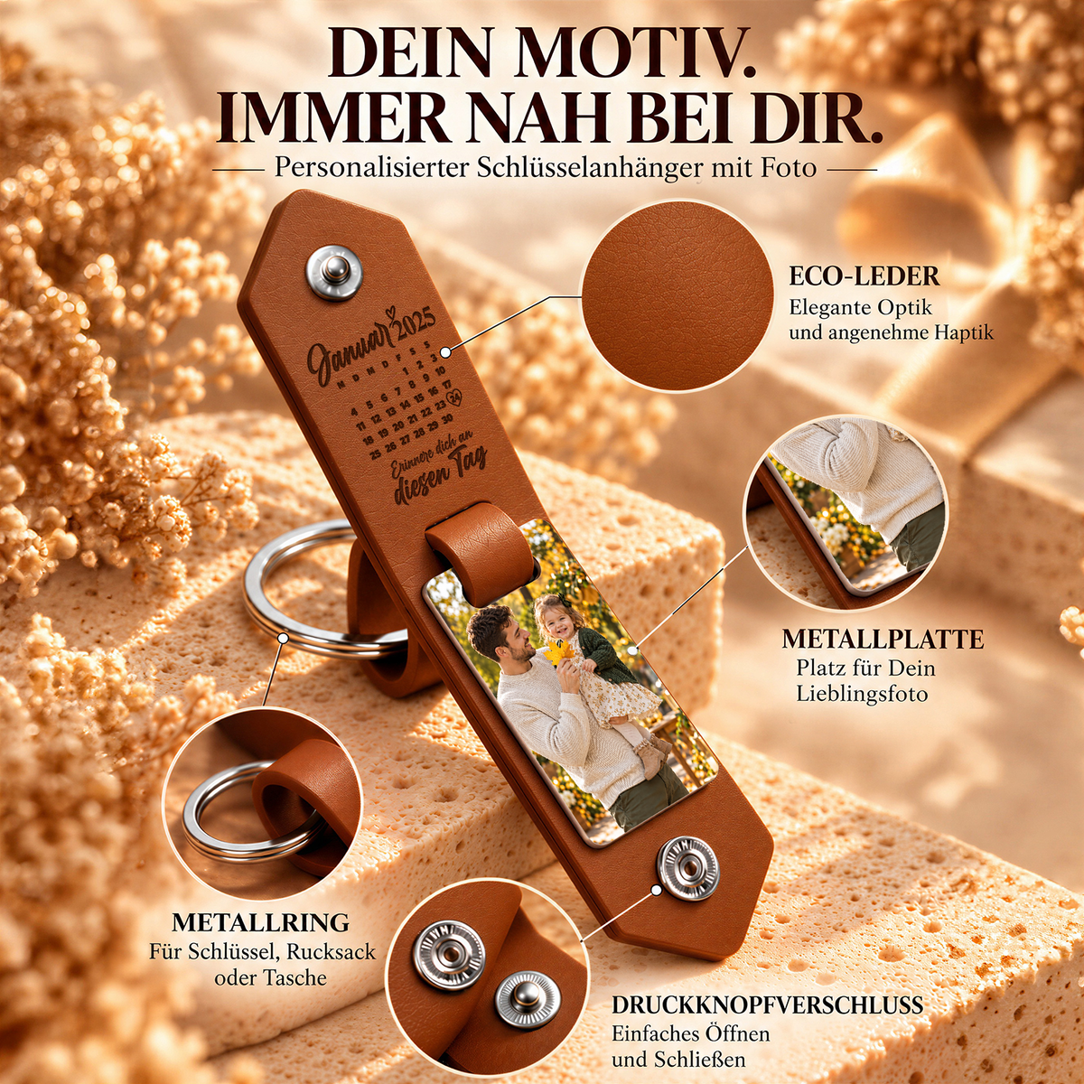 Geschenk für Papa Klappbarer Foto-Schlüsselanhänger Kalender der Erinnerungen