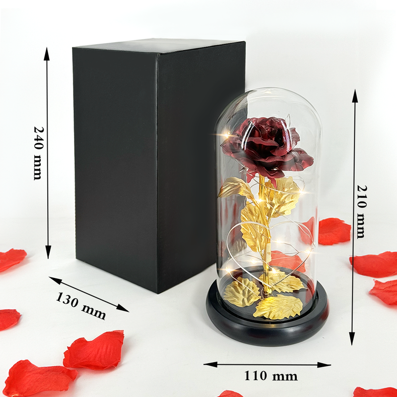 Ewige LED-Rose aus Glas + personalisiertes Herz MAMA