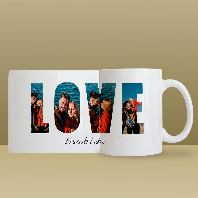 Love Aufschrift + 1x Namen - Bedruckte Tasse, personalisiertes Geschenk für Paar