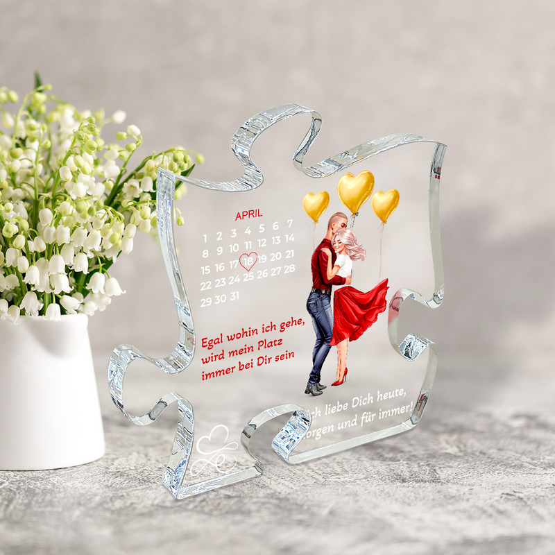 Clipart Paar + Kalender - Druck auf Glas - das Puzzle, personalisiertes Geschenk für Paar