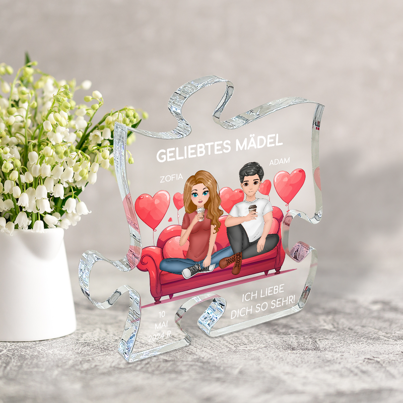 Geliebtes Mädel - Druck auf Glas - das Puzzle, personalisiertes Geschenk für Mädchen