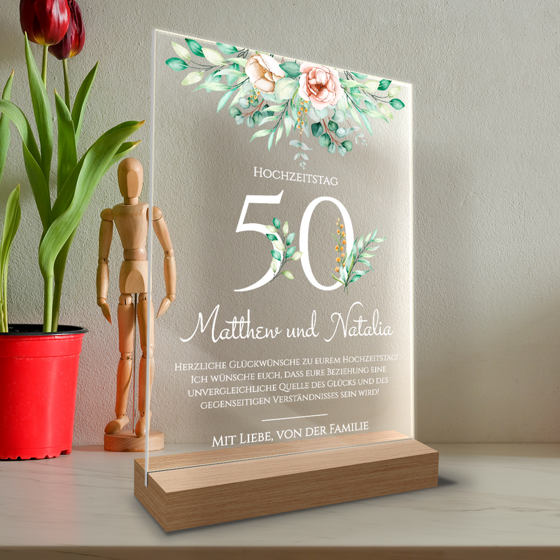 50. Hochzeitstag - Druck auf Glas, personalisiertes Geschenk für Paar