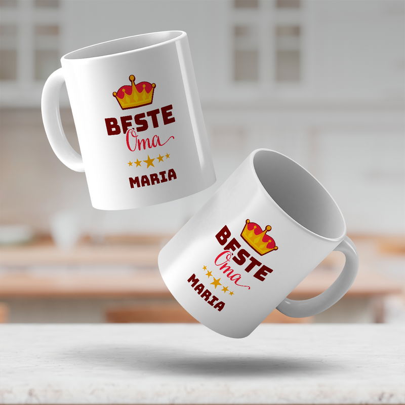 Inschrift beste Großmutter + Name - 1x bedruckte Tasse, personalisiertes Geschenk für Oma