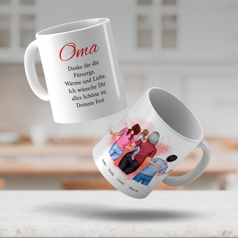 Oma mit Enkelkindern Clipart - 1x bedruckte Tasse, personalisiertes Geschenk für Oma