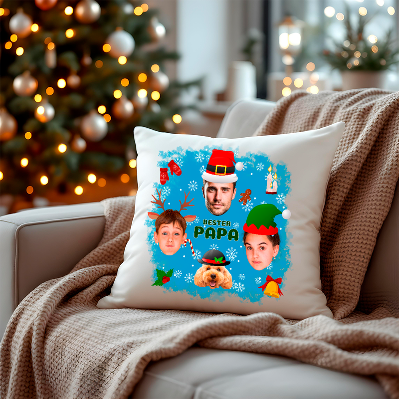 Bedrucktes Kissen PAPA ZU WEIHNACHTEN - personalisiertes Geschenk für Papa