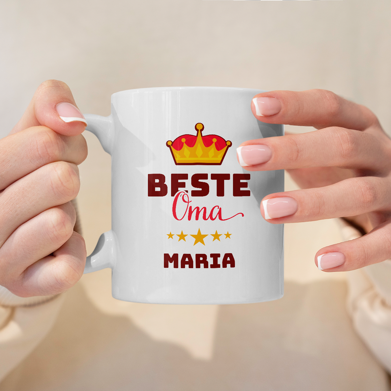 Inschrift beste Großmutter + Name - 1x bedruckte Tasse, personalisiertes Geschenk für Oma