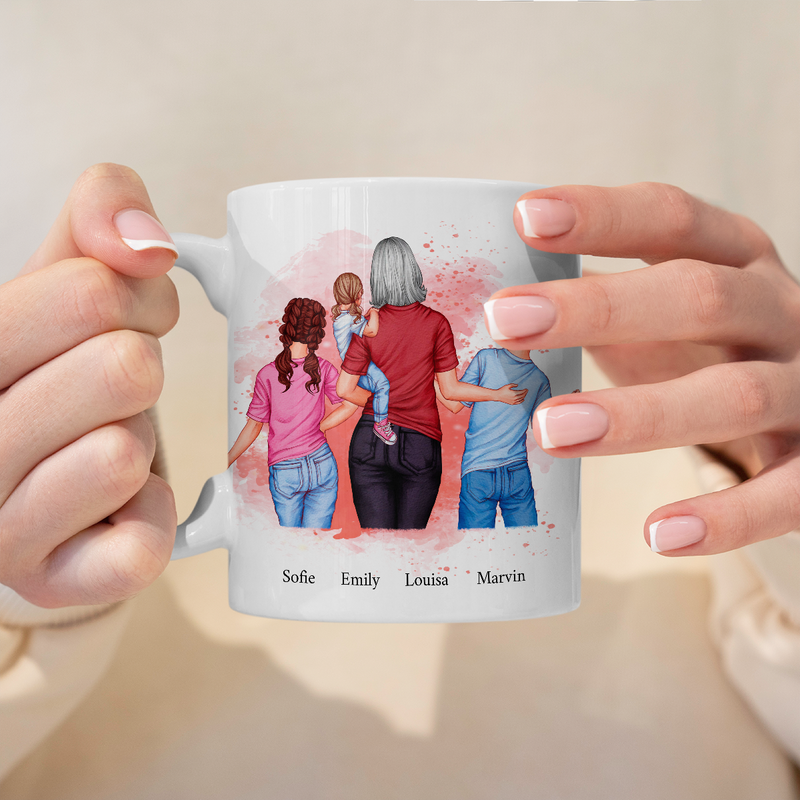 Oma mit Enkelkindern Clipart - 1x bedruckte Tasse, personalisiertes Geschenk für Oma