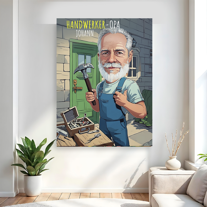 Karikatur Großvater - Druck auf Leinwand, personalisiertes Geschenk für Opa