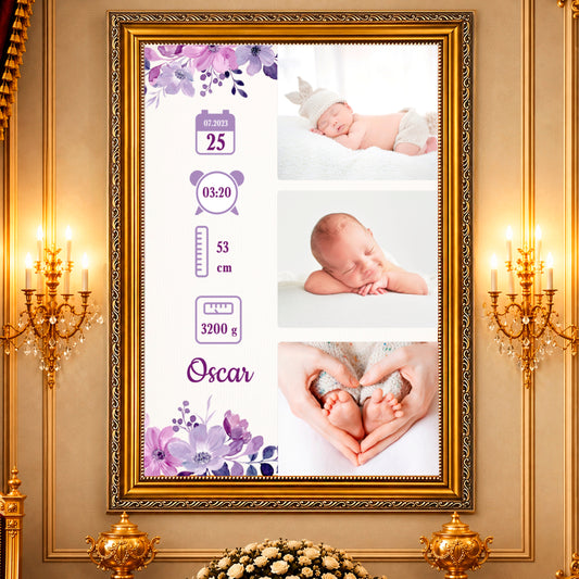 Fotocollage auf Leinwand Geburtsurkunde des Babys — Geschenk zur Geburt